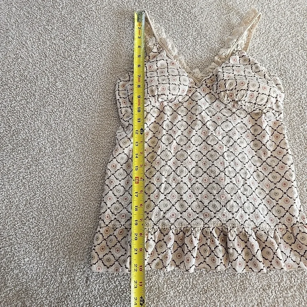 LEI Cream Diamond Pattern Babydoll Cami Tank Top Lace Trim Padded Bra Y2K 90s XL